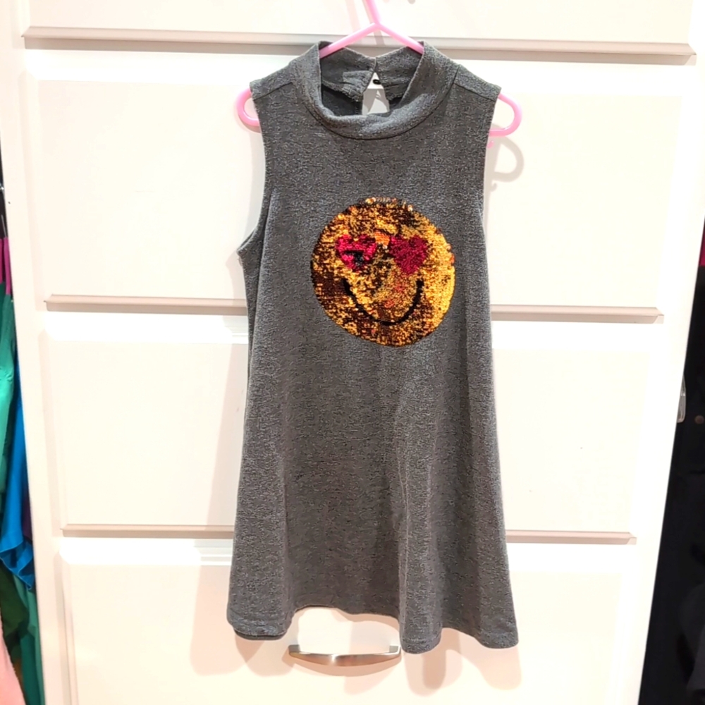 L.O.L. vintage Grey sweater emoji girls 6/6X  love & crying sequins flip dress